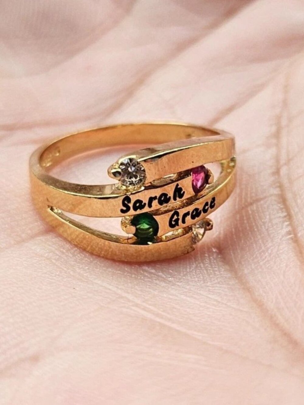 Personalized Name Ring w/ Gemstones Gold Tone Fashion Jewelry Sarah Grace Size 7